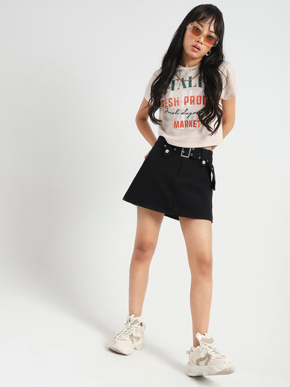 Belted Vintage Inspired Chic Denim Skort