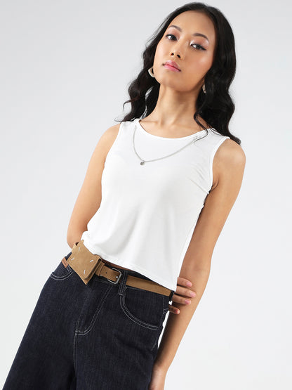 Tencel Nylon Studded Oversized Shirt with tank top and necklace