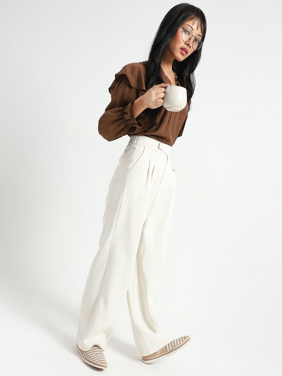 Korean Offwhite High Rise Pleated Trouser