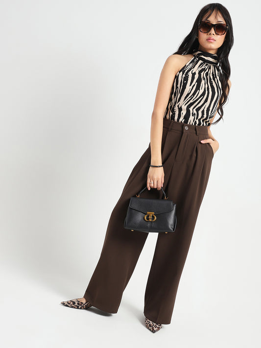 Korean High Rise Pleated Wide Leg Trouser with Belt