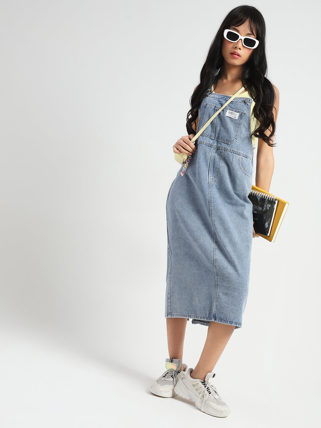 Women Blue back slit Midi Dungaree