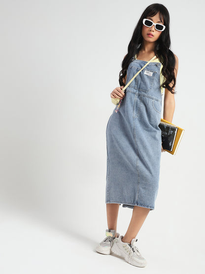 Women Blue back slit Midi Dungaree