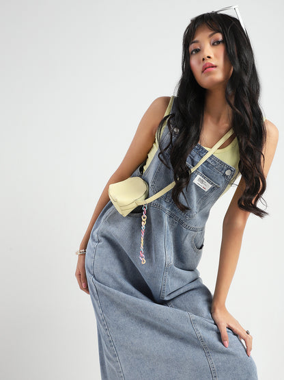 Women Blue back slit Midi Dungaree