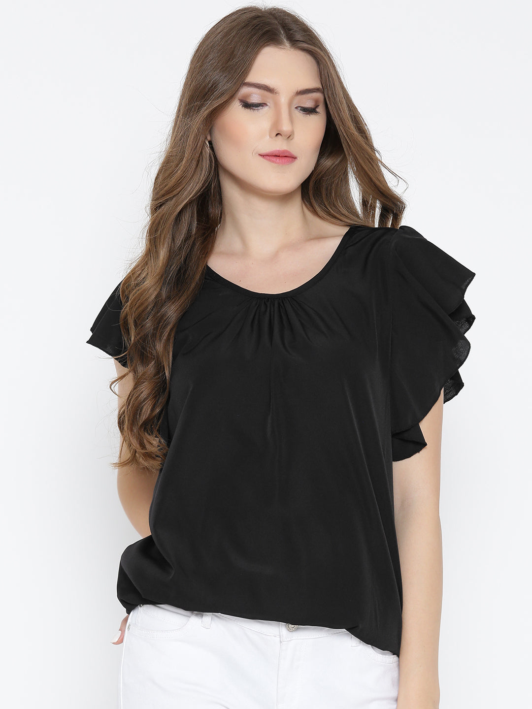 Ruffle Sleeve Blouson Top