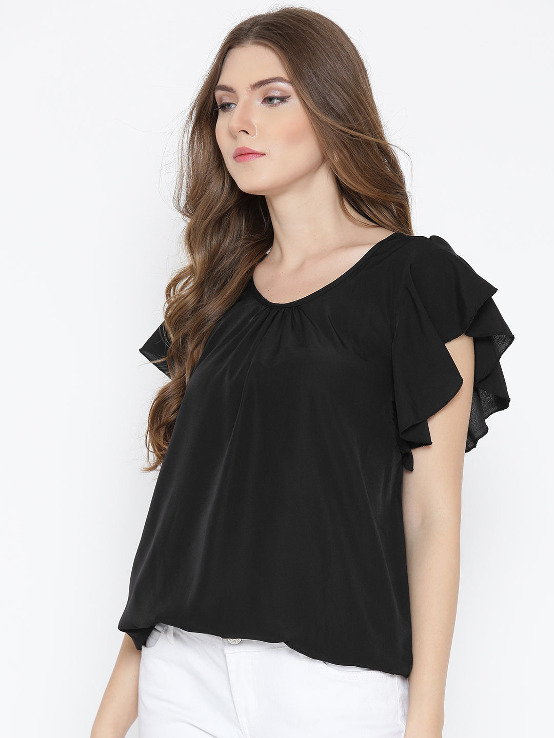 Ruffle Sleeve Blouson Top