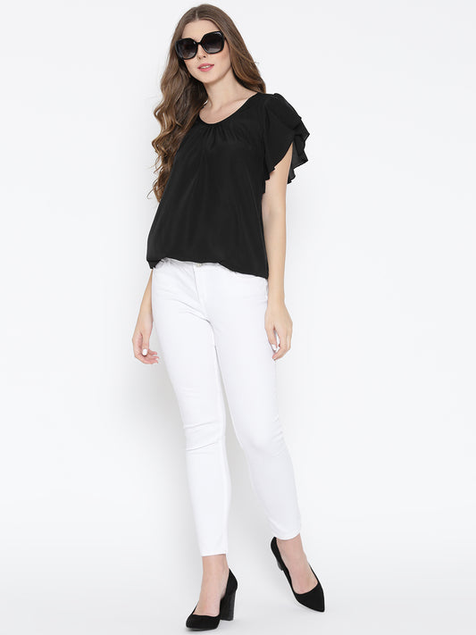 Ruffle Sleeve Blouson Top