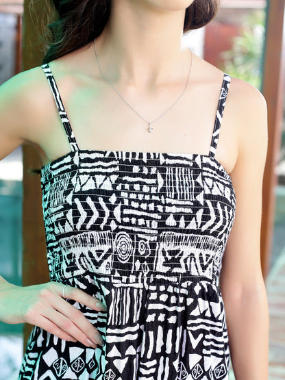 Fitted Smocked Strap Boho Midi Dress