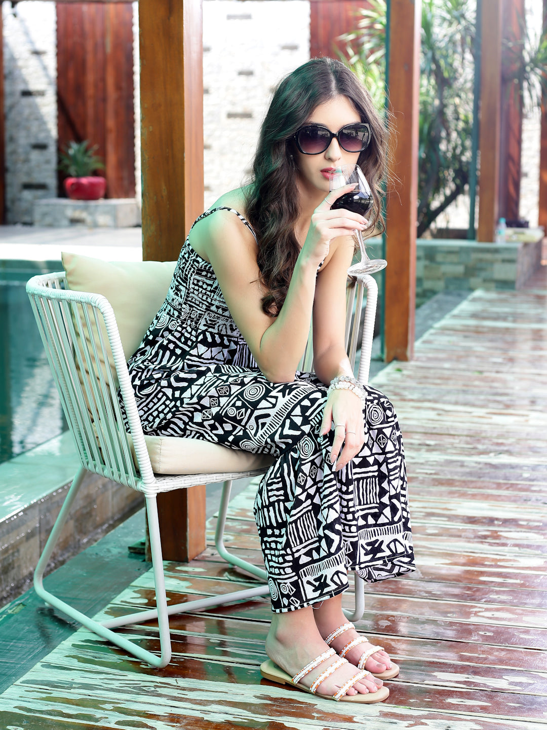 Fitted Smocked Strap Boho Midi Dress