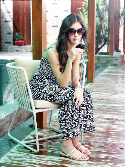 Fitted Smocked Strap Boho Midi Dress