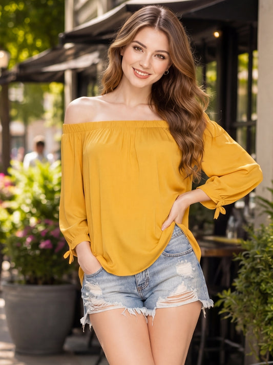 Crepe Solid Bardot Top
