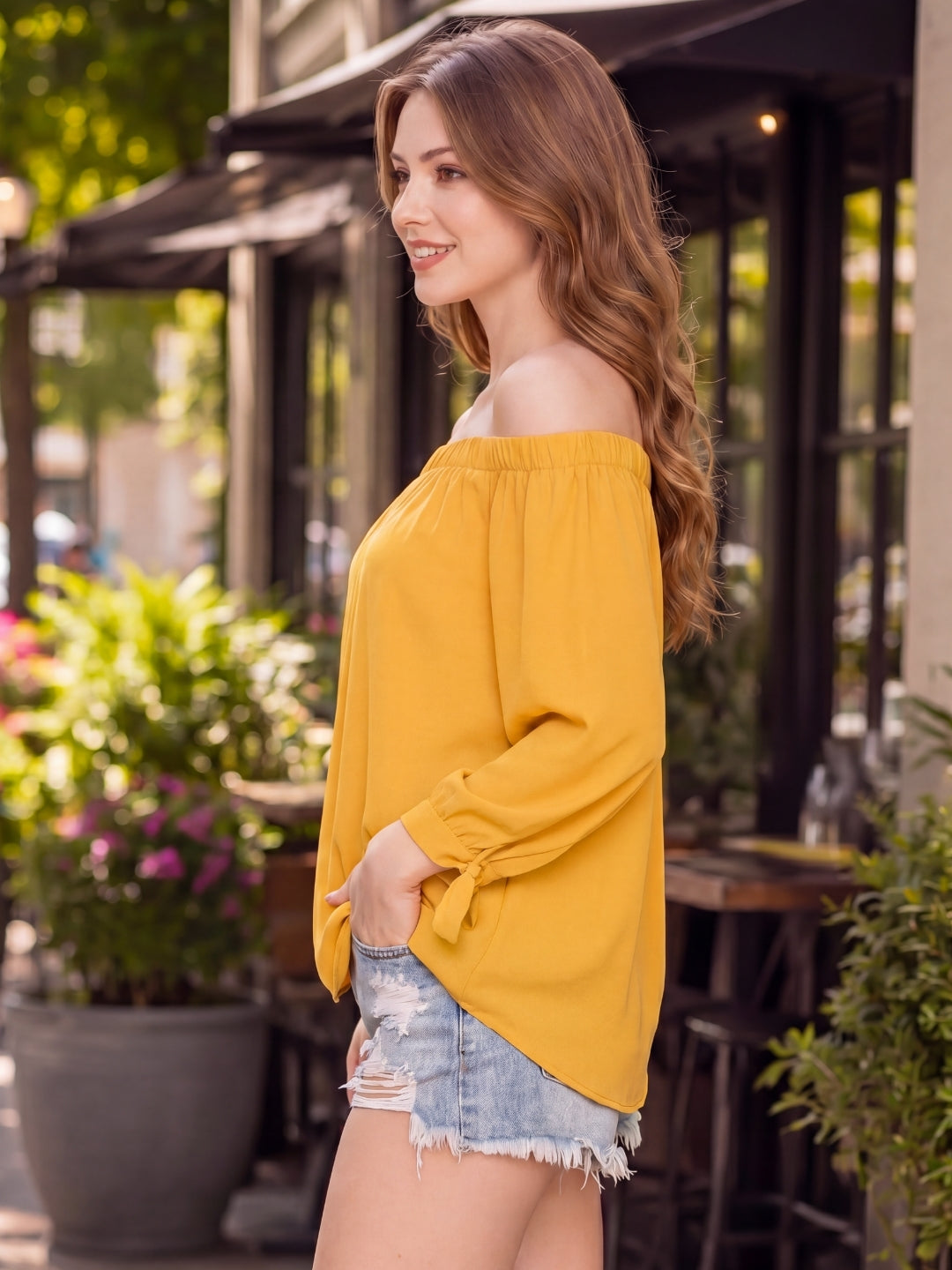 Crepe Solid Bardot Top