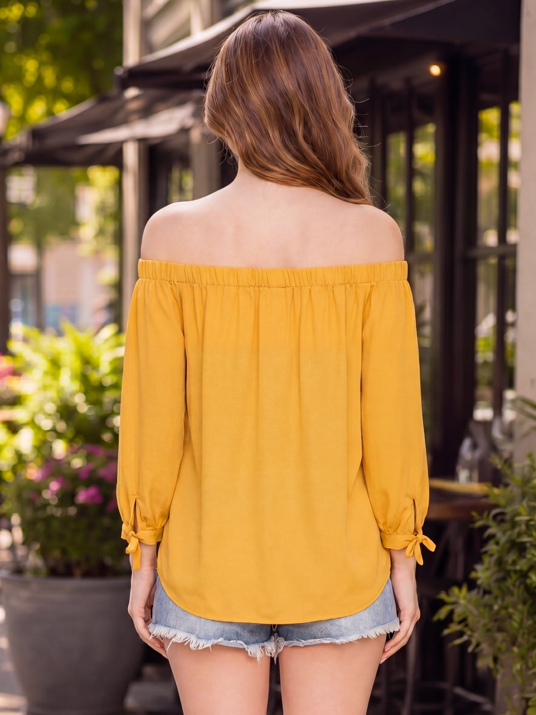 Crepe Solid Bardot Top