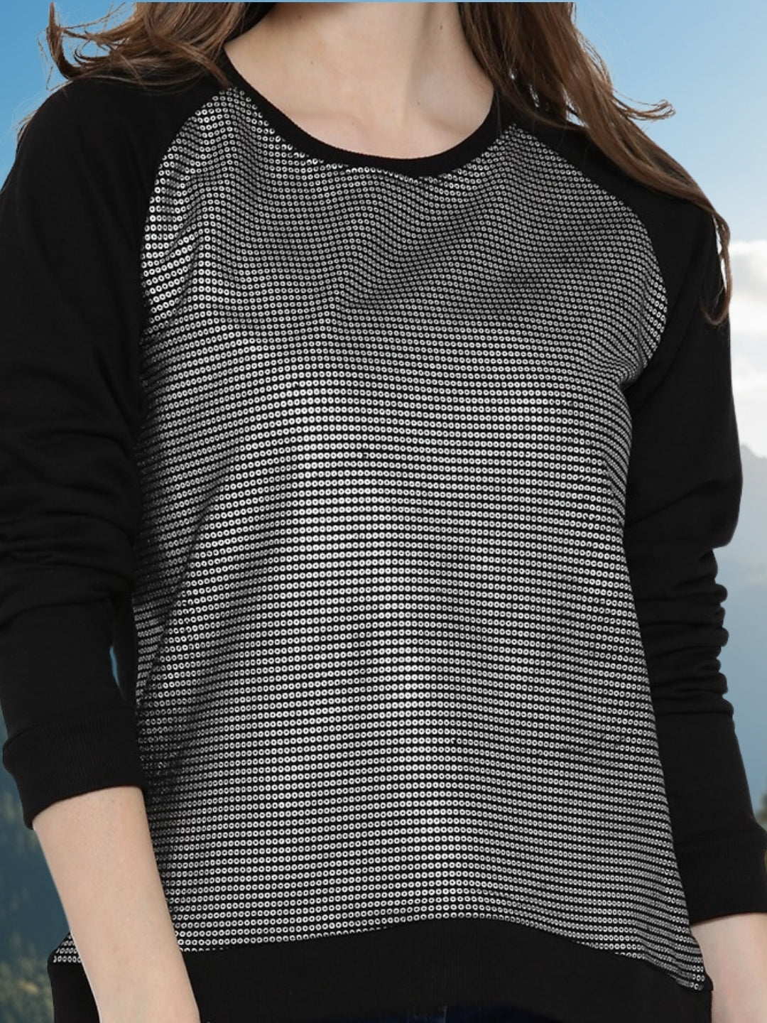 Trendy Black & Silver Printed Sweatshirt for Women | Casual Winter Wear