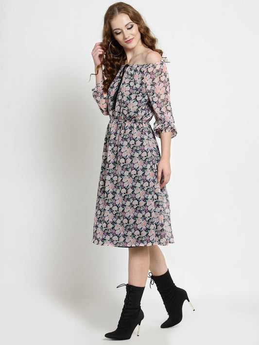 Flared Tie up neck dress