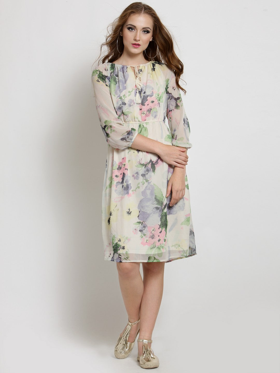 Flared Tie up neck dress