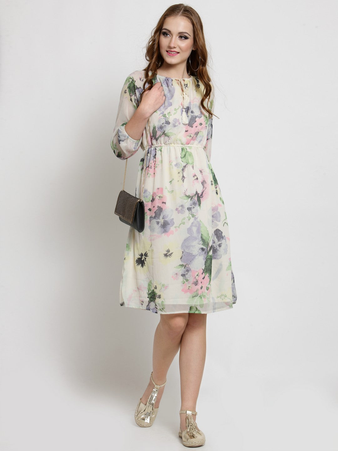Flared Tie up neck dress