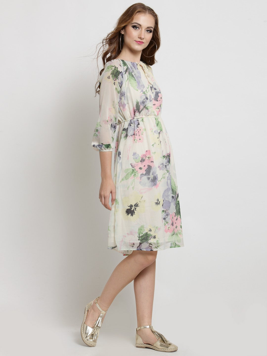 Flared Tie up neck dress