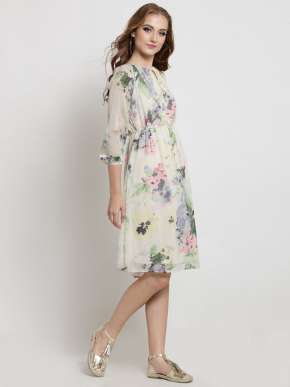 Flared Tie up neck dress