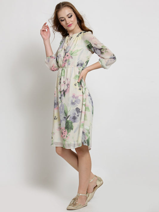 Flared Tie up neck dress