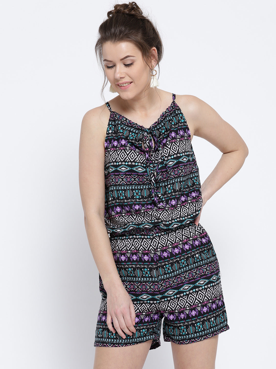 blue printed playsuit