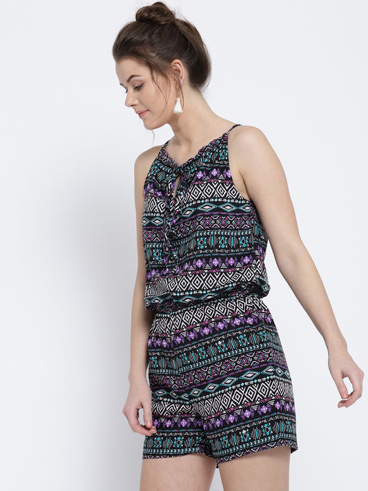 blue printed playsuit