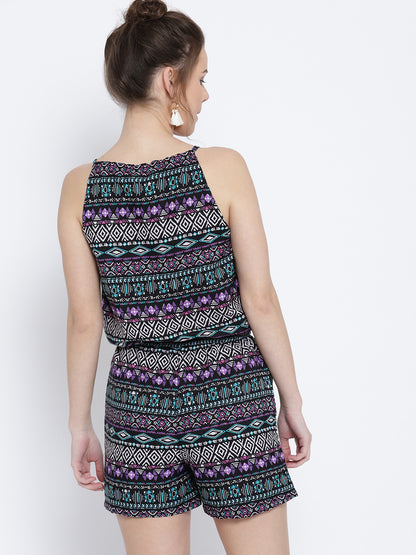 blue printed playsuit