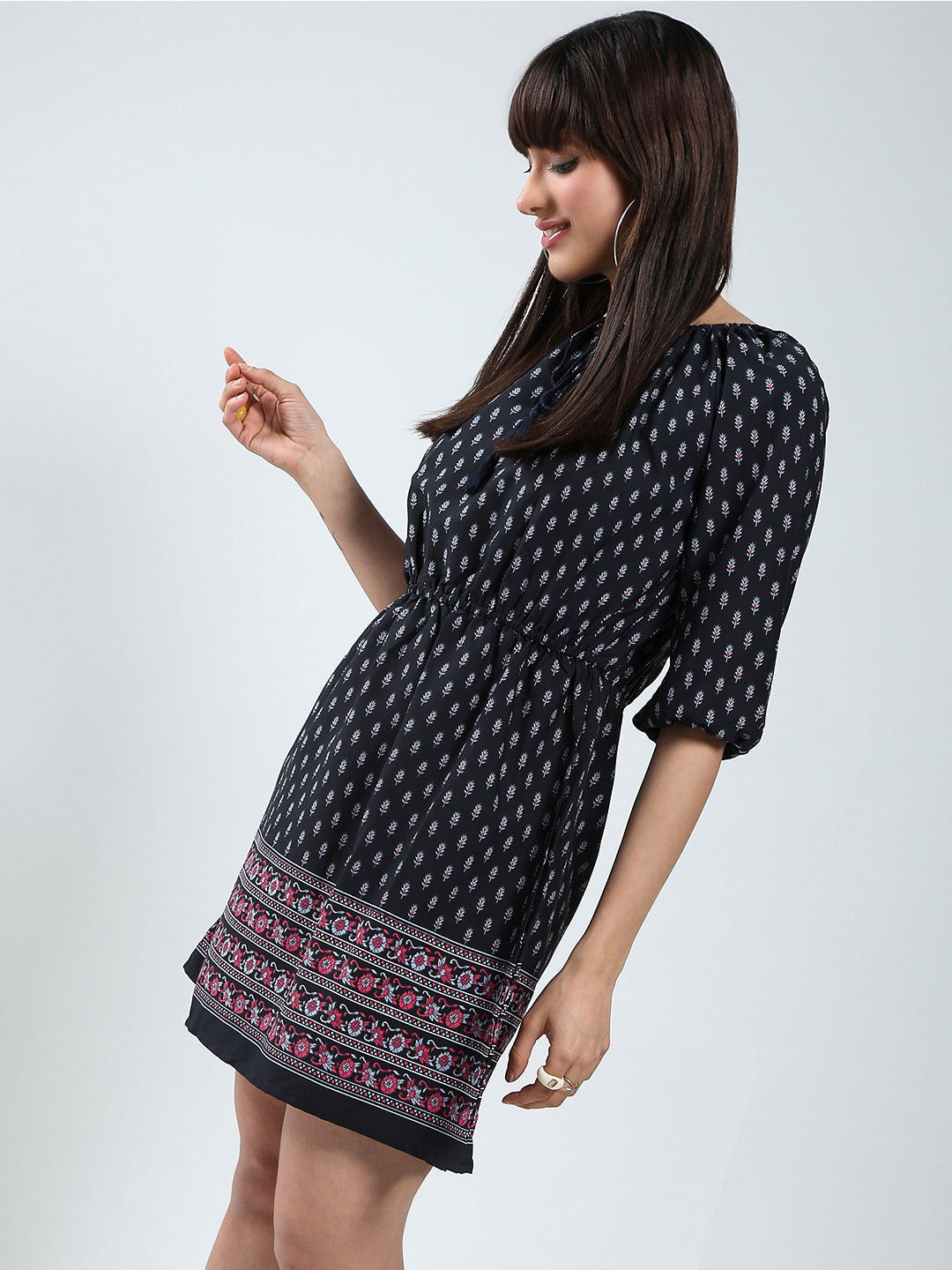 Multi Ethnic Motifs Printed Elasticated Waist Dress