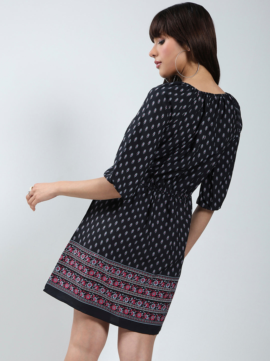Multi Ethnic Motifs Printed Elasticated Waist Dress