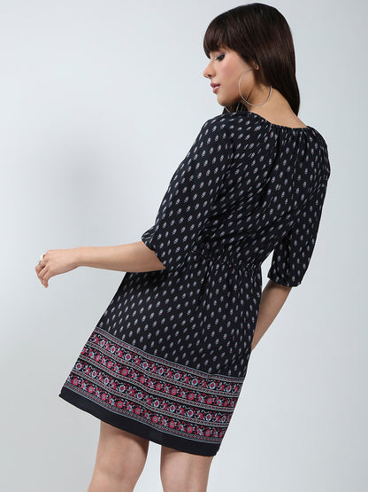 Multi Ethnic Motifs Printed Elasticated Waist Dress