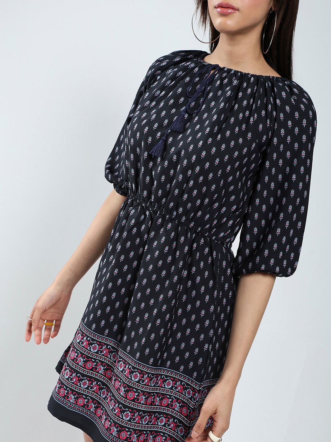 Multi Ethnic Motifs Printed Elasticated Waist Dress