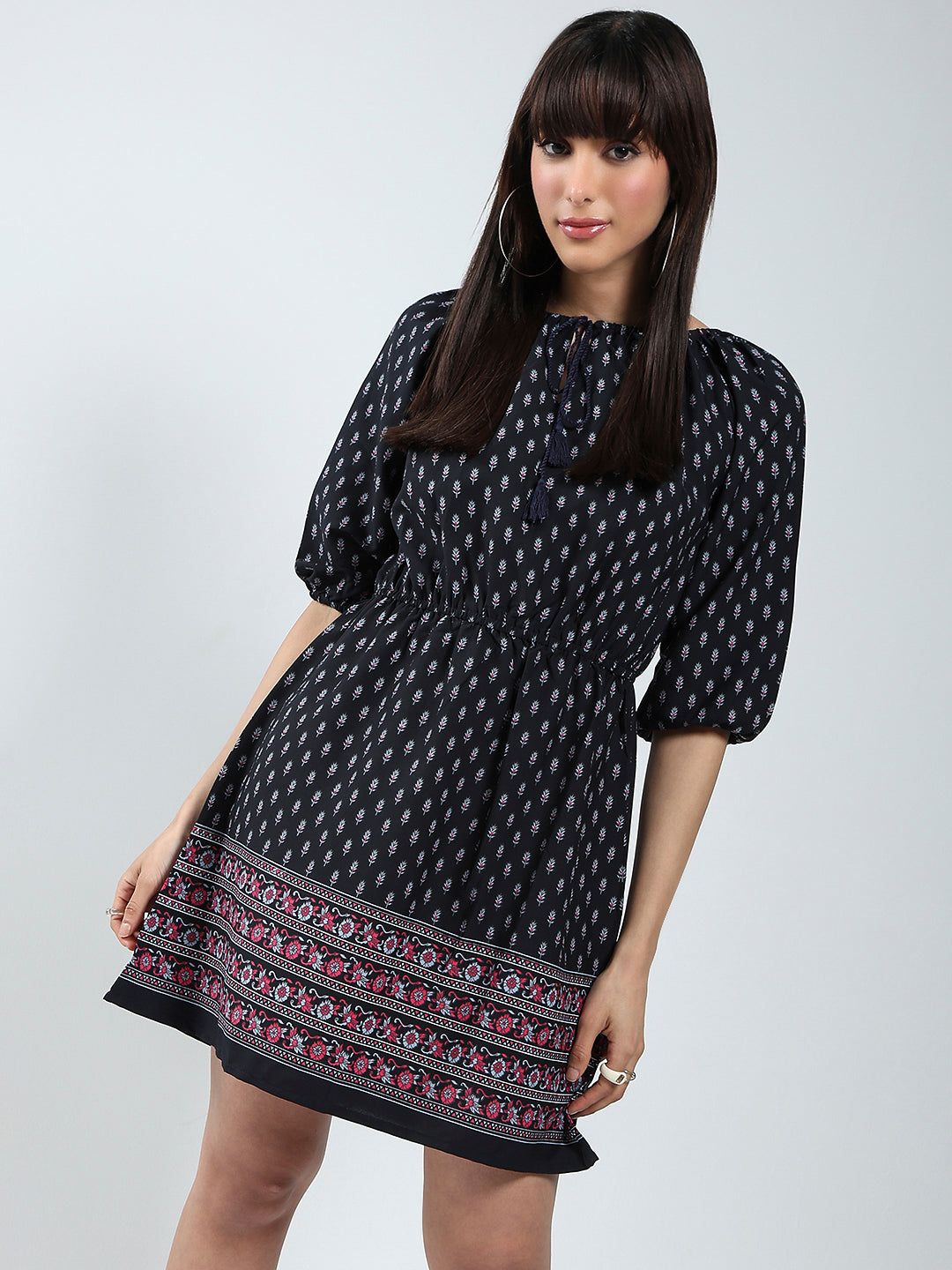 Multi Ethnic Motifs Printed Elasticated Waist Dress
