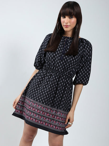 Multi Ethnic Motifs Printed Elasticated Waist Dress