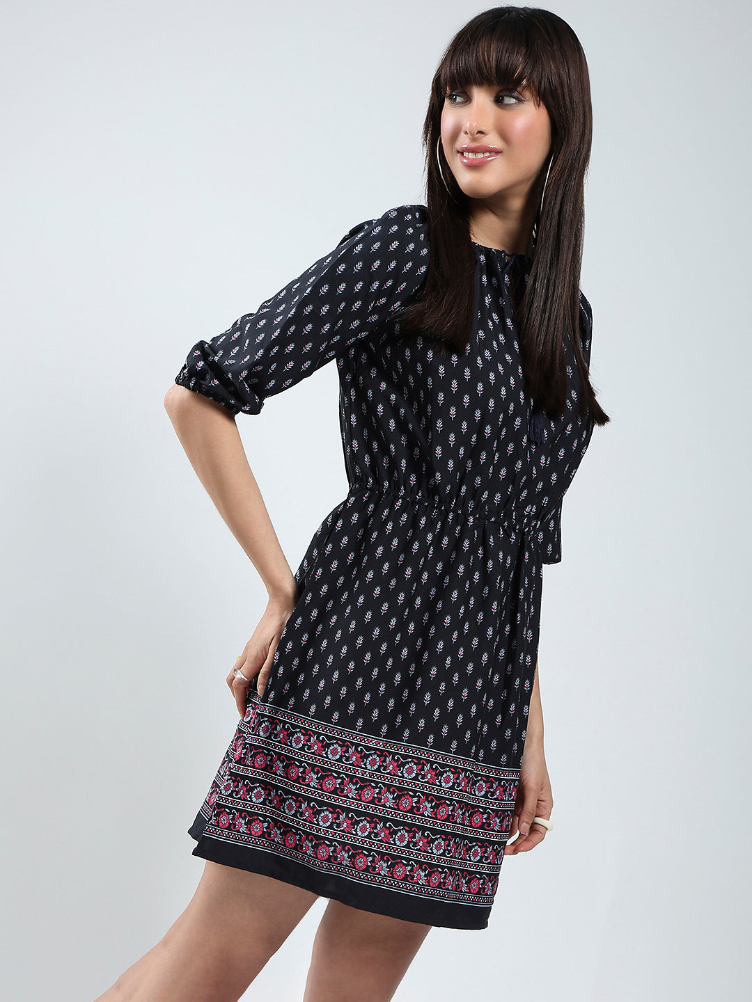 Multi Ethnic Motifs Printed Elasticated Waist Dress
