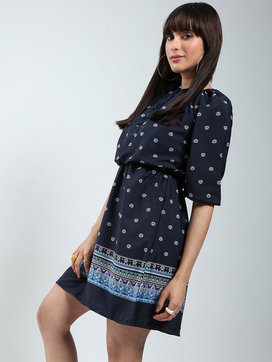 Navy Printed Tailored Dress
