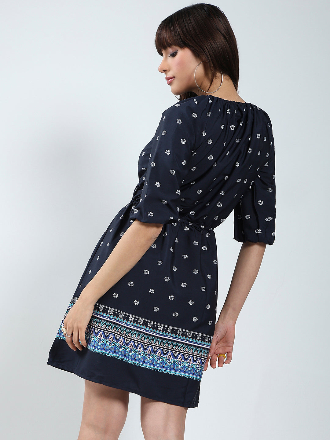 Navy Printed Tailored Dress
