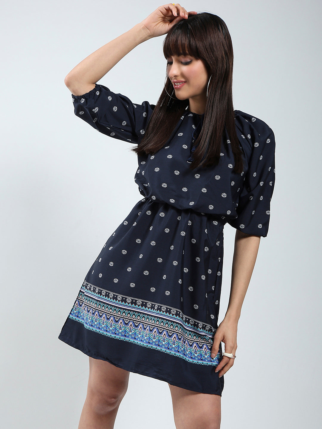 Navy Printed Tailored Dress