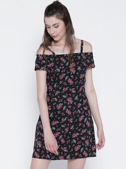 Black Printed A-Line Dress