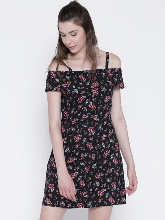 Black Printed A-Line Dress