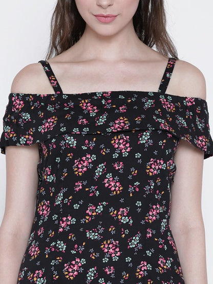 Black Printed A-Line Dress
