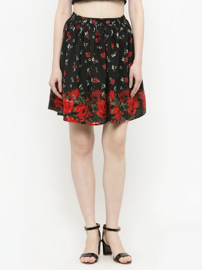 Black floral Mini Skirt