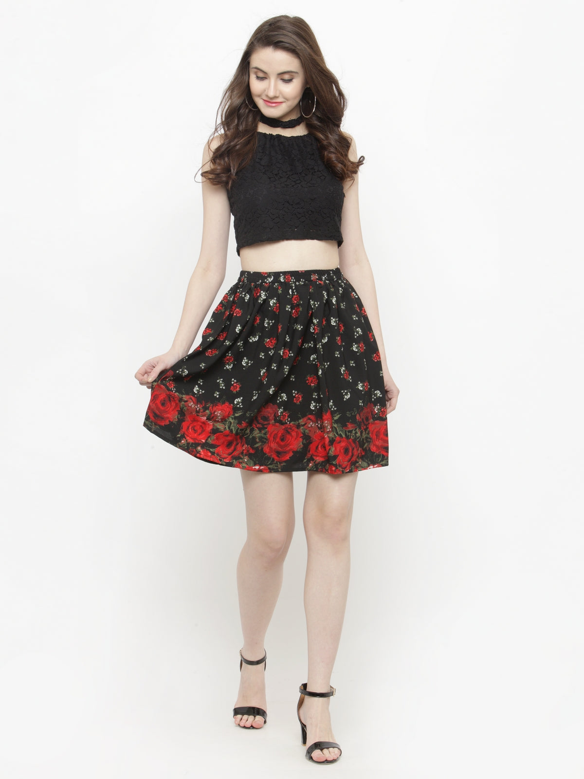 Black floral Mini Skirt