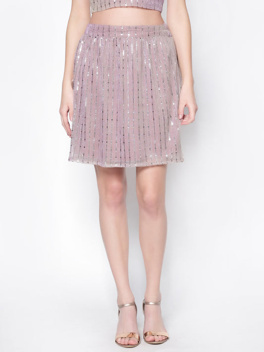 Pink Embellished Mini Skirt