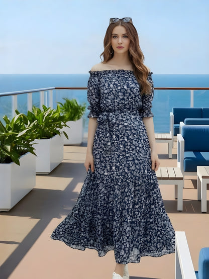 Navy Long Off shoulder dress