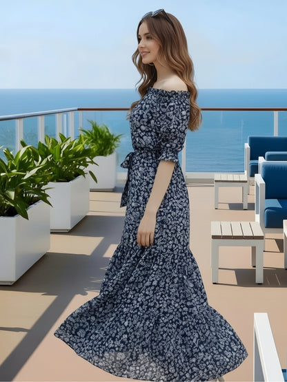 Navy Long Off shoulder dress