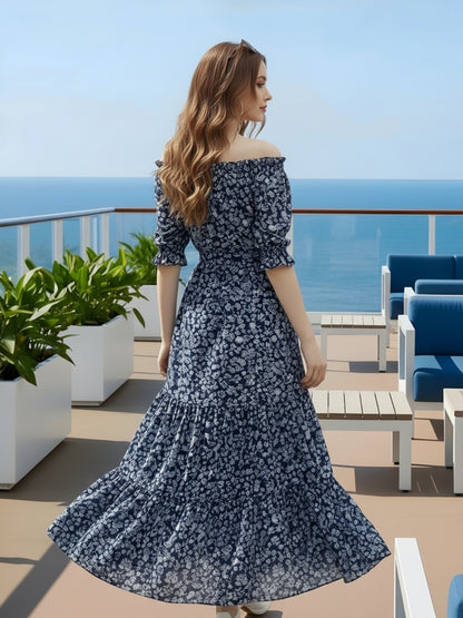 Navy Long Off shoulder dress