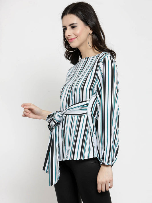 Striped Front Knot Top