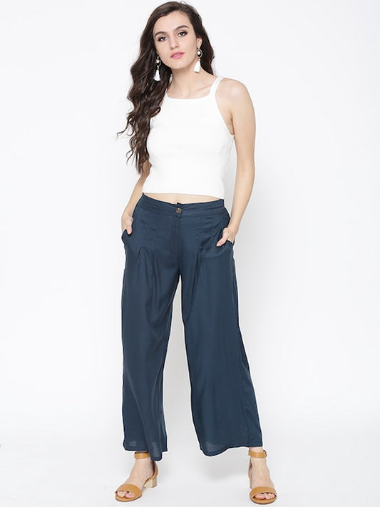 Navy Blue Flared Palazzos
