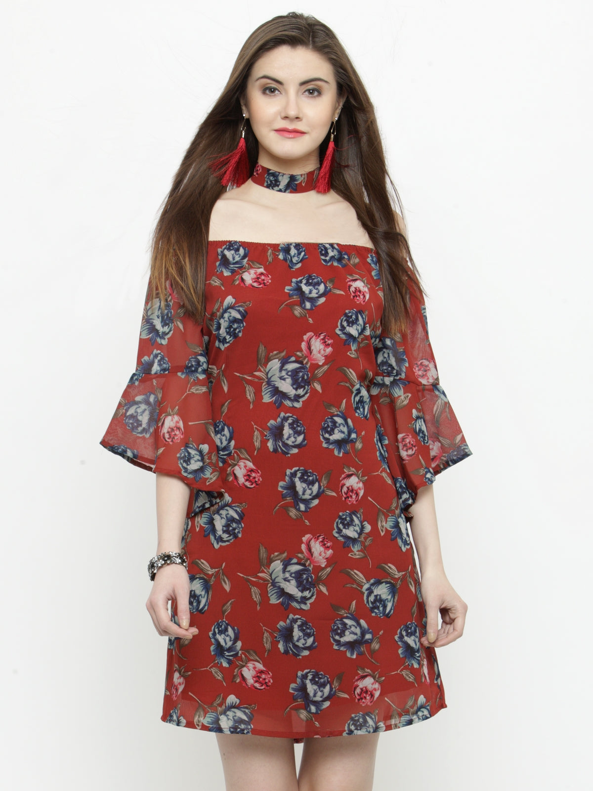 Red  A-line bell sleeve Dress