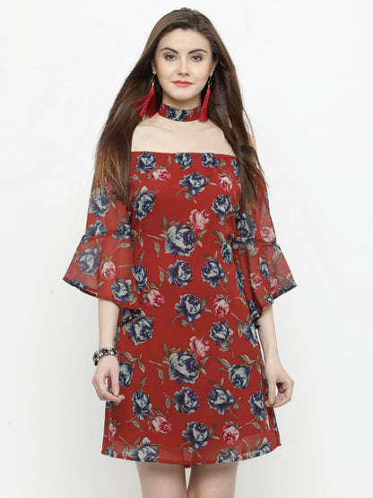 Red  A-line bell sleeve Dress