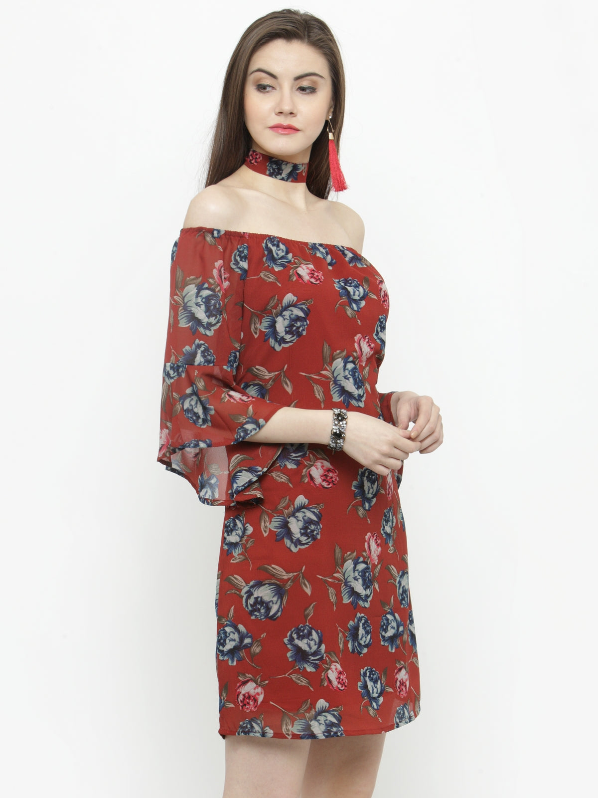 Red  A-line bell sleeve Dress